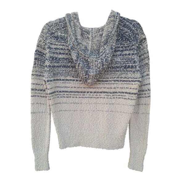 J. CREW | Marled Open Slub Knit Black Brown Ombre Cropped V-Neck Hoodie Sweater - Picture 4 of 15